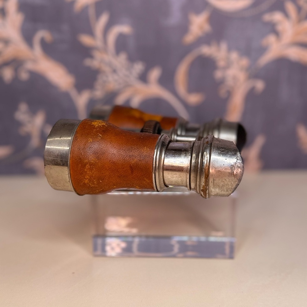 Antique Estate Brown Leather and Metal Opera Binoculars Made in France - Picture 4 of 13